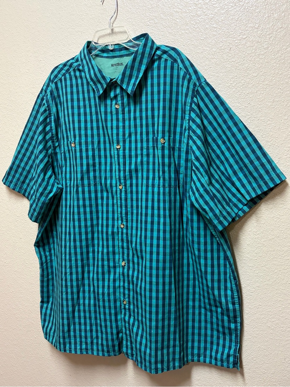 King Size 3X Tall Short-Sleeve Teal & Black Check Shirt